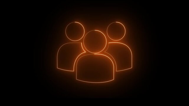 Business Group people man icon orange color neon line glowing animation on black background 4k video