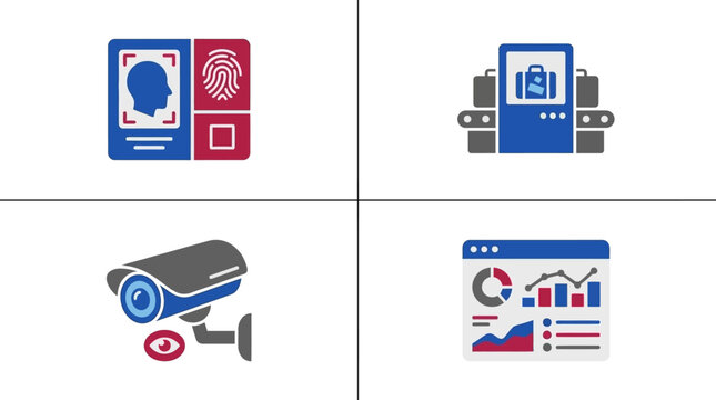 Security surveillance and digital identification data icon set.