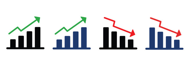Obraz premium Business Growth and Decline Chart Icons Set Financial Graph Up Down Trend, Analytics Bar Chart Vector Illustration Pack