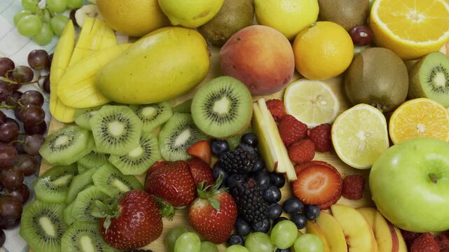 Cluster of delicious fruit gathered together - high, tilting shot