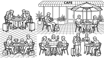 Obraz premium Outdoor Cafe People Architectural CAD Entourage Vector Collection Set