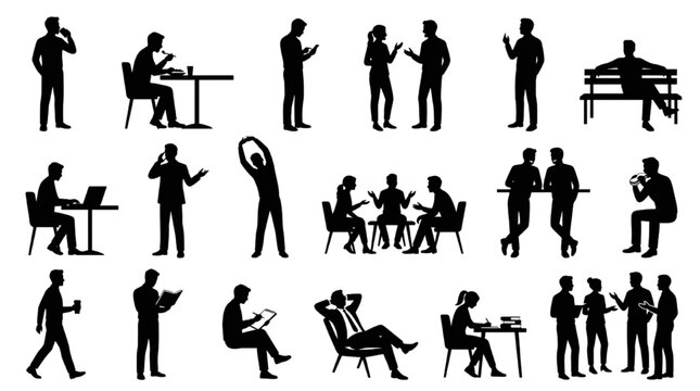 Human Activity Silhouette Architectural CAD Entourage Vector Collection Set