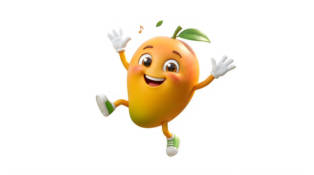Happy cartoon mango character jumping with joy and smiling face
