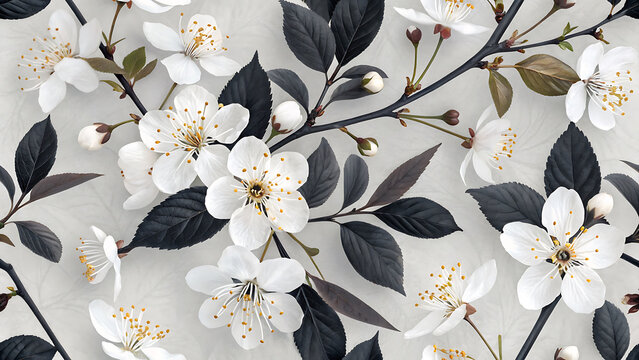 Soft elegant floral background with white cherry flowers