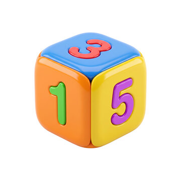 Back To School isolated white background of colorful number blocks or educational dice with numbers 1, 3, and 5 visible, for early learning.
