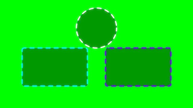 Dashed Circle and Rectangular Frames on Green Screen Chroma Key Background for Video Content Editing