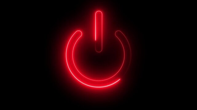 Animated Red Glowing Neon Power On Off Switch Icon Motion Graphic Loop on Dark Background for Technology and Controls.