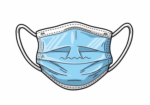 Sad Mask Illustration: Blue Protective Face Covering with Expressive Wrinkles.