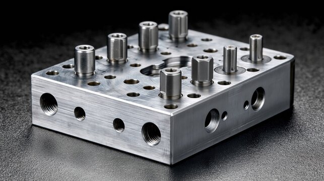 Precision Machined Aluminum Fixture with Multiple Threaded Ports and Studs