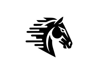 Fototapeta premium Minimalist black and white horse head logo design with motion speed lines.