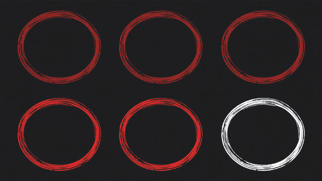 Set of hand drawn circles with rough textured outlines isolated scribble.