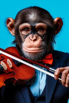 A monkey in a suit playing a violin