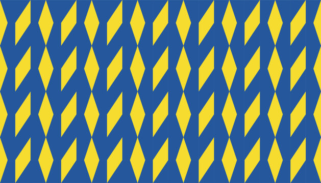 Geometric abstract vertical stripe seamless pattern, trendy retro Bauhaus style yellow and blue vector background. Bold royal blue and bright yellow parallelogram diamond ornament for fabric print 