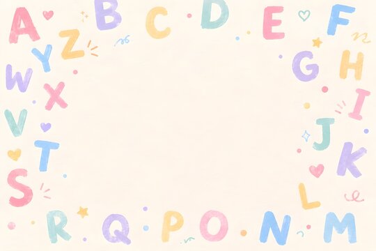 Colorful Hand Painted Alphabet Letters Border Background with Copy Space