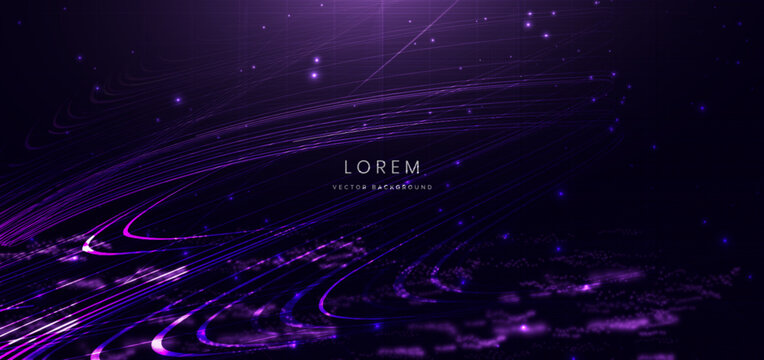 Digital technology background with blue dotted lines wave lines lighting
