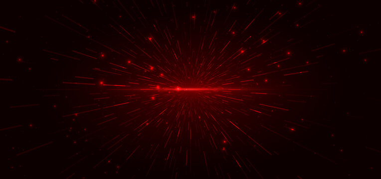 Red warp speed light burst abstract technology background.