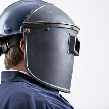 Industrial Worker Wearing Protective Face Shield and Hard Hat for Safety