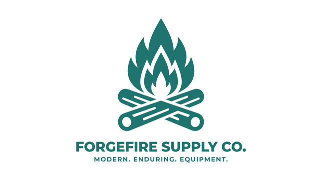 Minimalist green campfire logo design for Forgefire Supply Co.