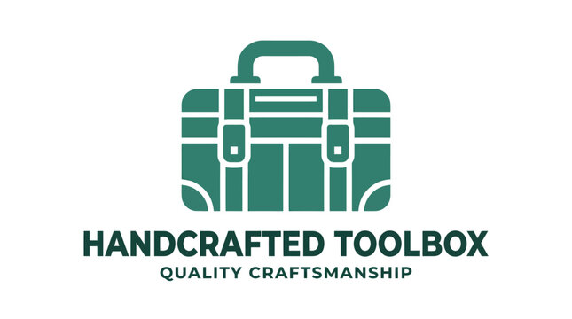 Handcrafted toolbox logo design with professional quality craftsmanship text.