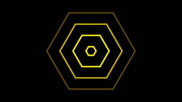 glowing hexagon mirror background shape line animation. hexagon radio waves