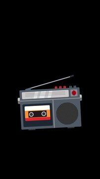 Vertical Retro Boombox Animation Alpha Channel for Social Media Reels 4K