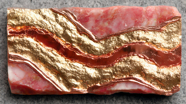 Close up of natural copper veins embedded in bedrock, rich copper metallic luster, realistic geological rock texture, emphasizing advanced energy storage materials and strategic mineral significance