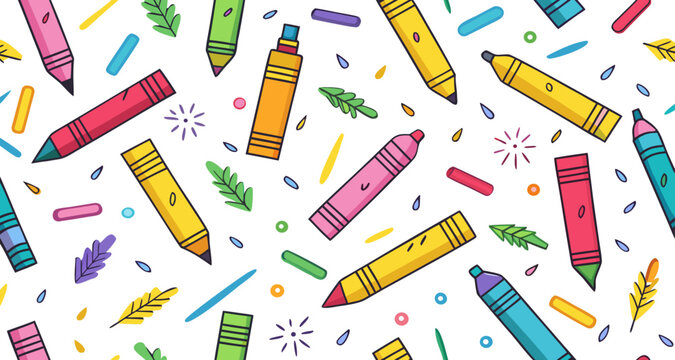 Colorful hand drawn pencil pattern background for back to school educational design and creative stationery projects