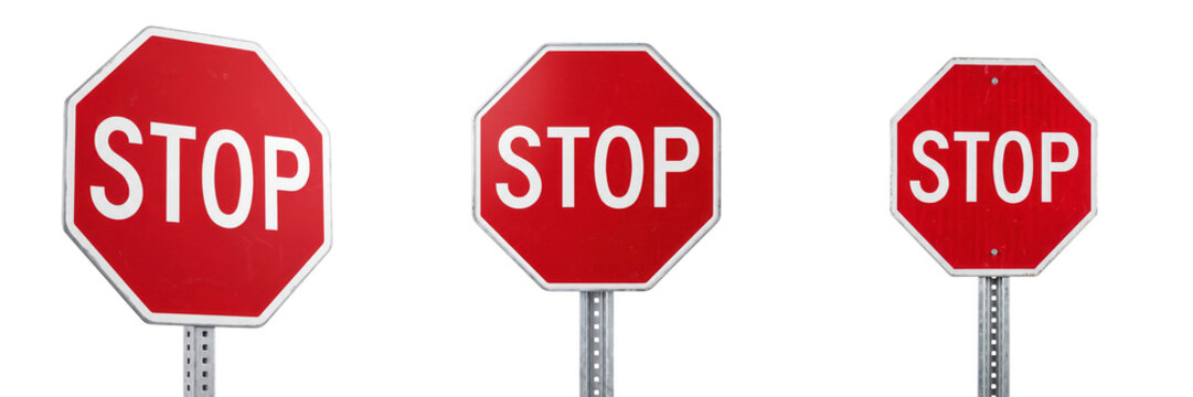 Three stop signs on transparent background
