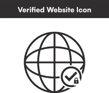 Verified website icon with globe and padlock on white background