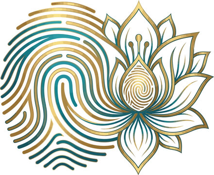 Lotus flower combined with a golden fingerprint represents unique inner.
