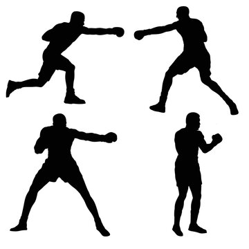 Set silhouette boxer atlete design vector on white background, silhouette boxer atlete set illustration,boxing atlete black  design image ,black boxer atlete set vector,set boxing atlete black icon