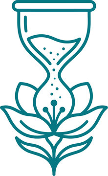 Hourglass shaped like a blooming lotus flower symbolizes the flow of time.