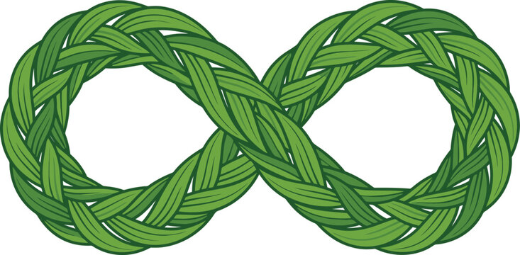 Infinity loop created with braided green leaves represents a sustainable.