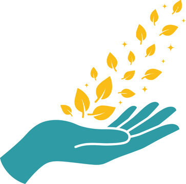 Hand reaches out to catch golden leaves representing the beauty of the seasons.