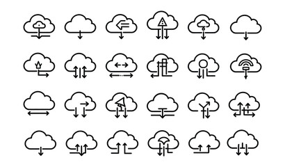 Obraz premium Cloud vector icon set for storage and data network