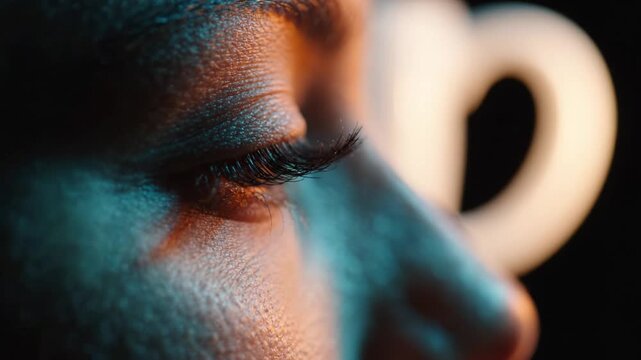 Close-Up of an Eye with Dramatic Lighting Capturing the Beauty and Detail of Lashes and Skin Texture in a Portrait Style