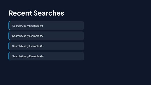 Recent searches on a dark interface, with four search query examples on a sleek background, symbolizing online search, user interface, and digital exploration
