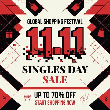 Global Shopping Festival 11.11 Singles Day Sale Banner with Geometric Background