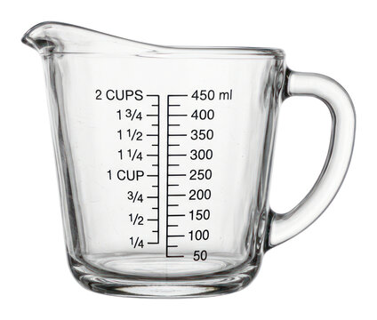 Clear Glass Measuring Cup. Kitchen Tool with Cup and Milliliter Markings. Isolated on Transparent Background.