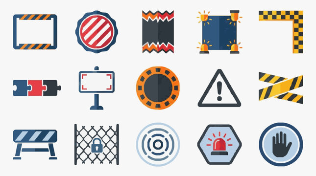 Clean Icons Set of Safety Warning and Construction Symbols in Bold Colors with high quality professional line art symbols for modern creative design and digital branding projects