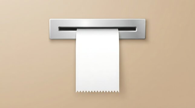 Blank white receipt issuing from a metallic terminal slot