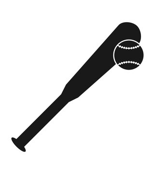 Baseball Bat and Ball Glyph Icon - Softball Sports Equipment Flat Silhouette Vector Symbol Isolated on White Background