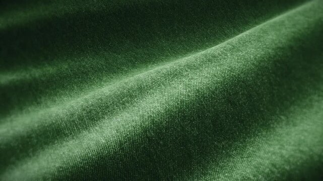 Close-up of olive green cotton twill fabric with soft folds, seamless loop texture background for workwear, outdoor gear and military-style branding