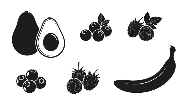Black with collection black illustration blackberry blueberry nutrition avocado healthy produce graphic banana eating vector fruit