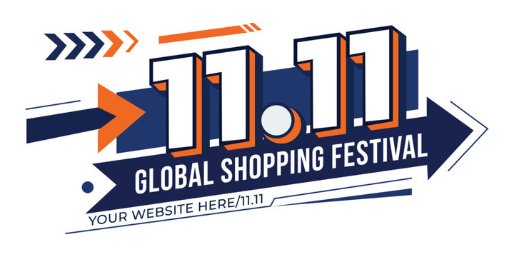 11.11 Global Shopping Festival Banner with 3D Numbers and Arrows