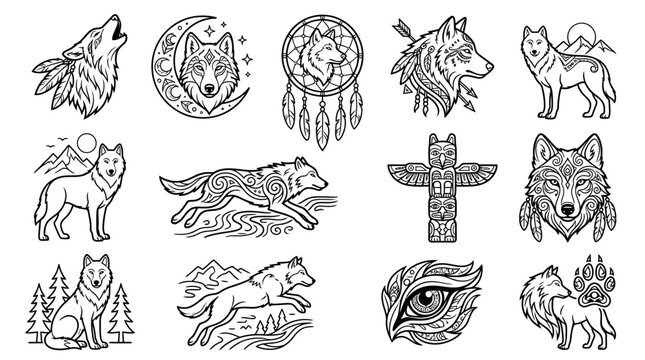 Wolf Designs Collection: Native American Style Icons