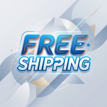 Vibrant free shipping typography artwork with dynamic blue and white abstract background design