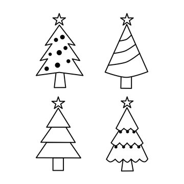 Minimalist Line Art Christmas Tree Icons Set for Winter Holiday Design