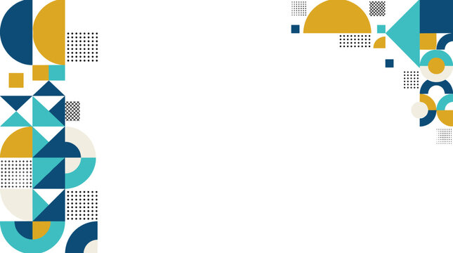 Geometric pattern abstract background with circles and squares in blue and yellow