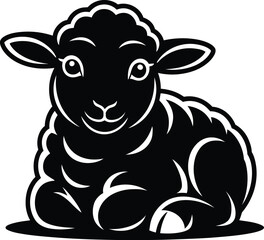 Fototapeta premium Cute lamb illustration, black and white vector style
